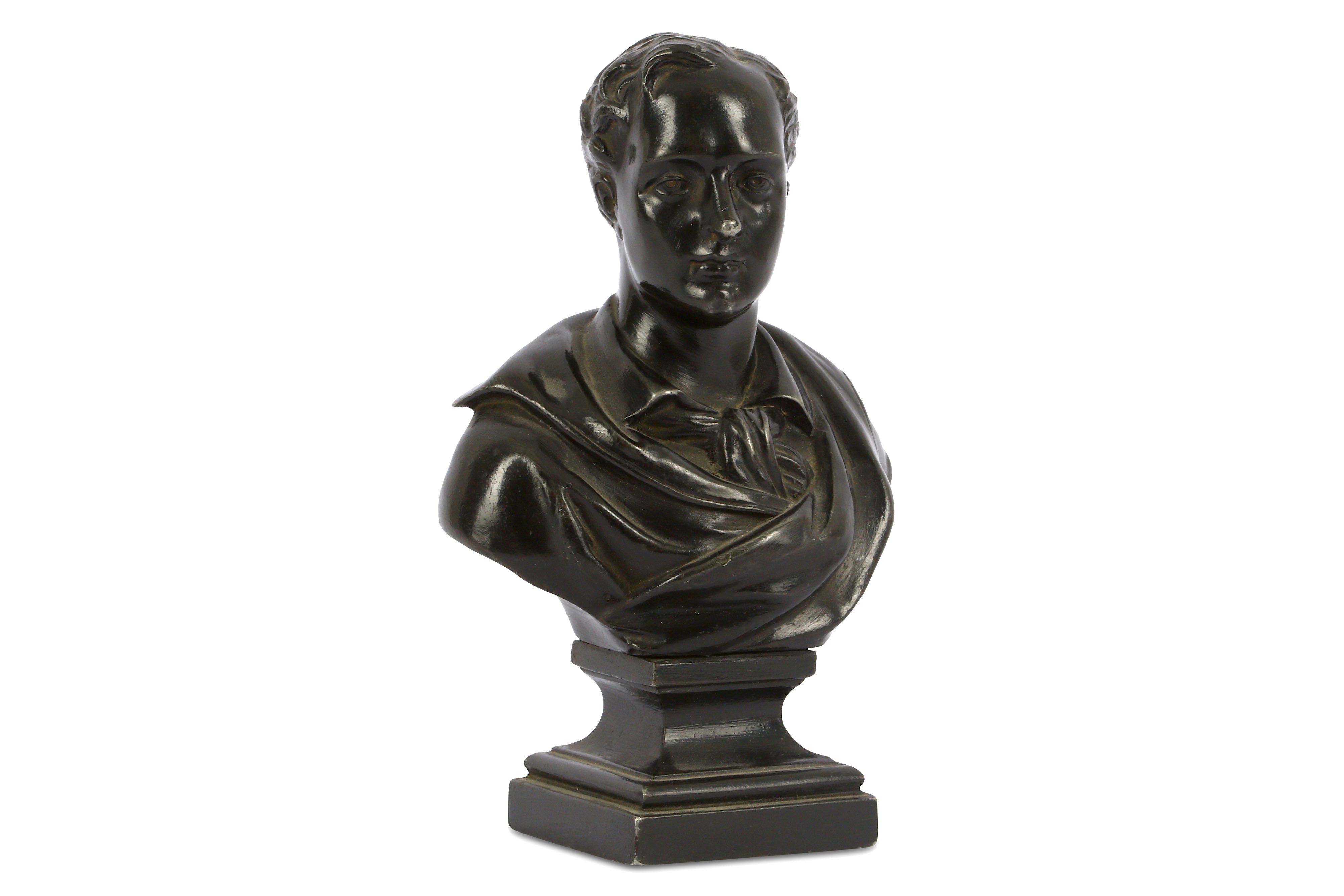 A PATINATED SPELTER BUST OF LORD BYRON - Image 2 of 6