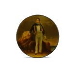 A CIRCULAR PAPIER-MÂCHÉ SNUFF BOX WITH BYRON LEAVING FOR HIS FIRST TRIP TO GREECE