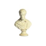 A WHITE BISQUE PORCELAIN BUST OF BYRON