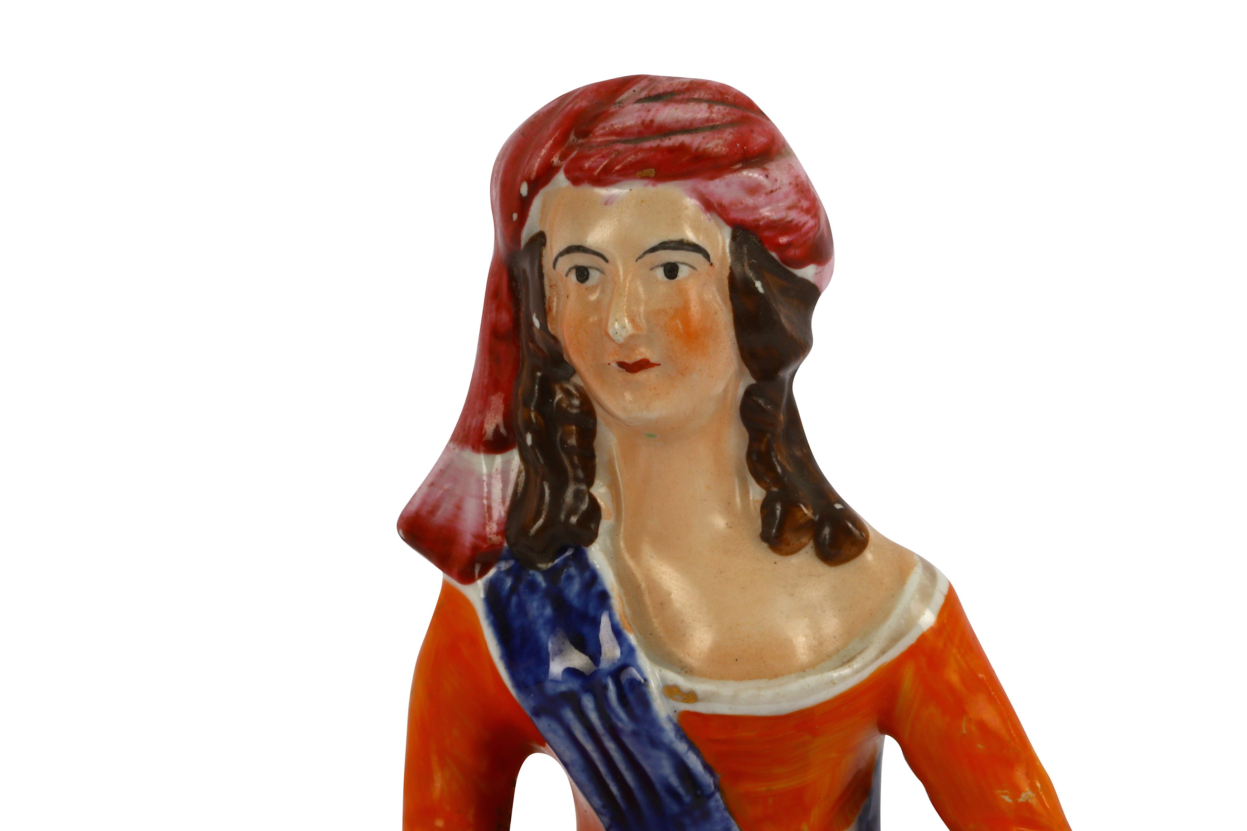 A PAIR OF GLAZED STAFFORDSHIRE FIGURES OF LORD BYRON AND TERESA MAKRI - Image 6 of 7