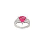 A pink spinel and diamond ring