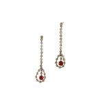 A pair of synthetic ruby and diamond earrings