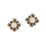 A pair of cultured pearl and diamond earrings