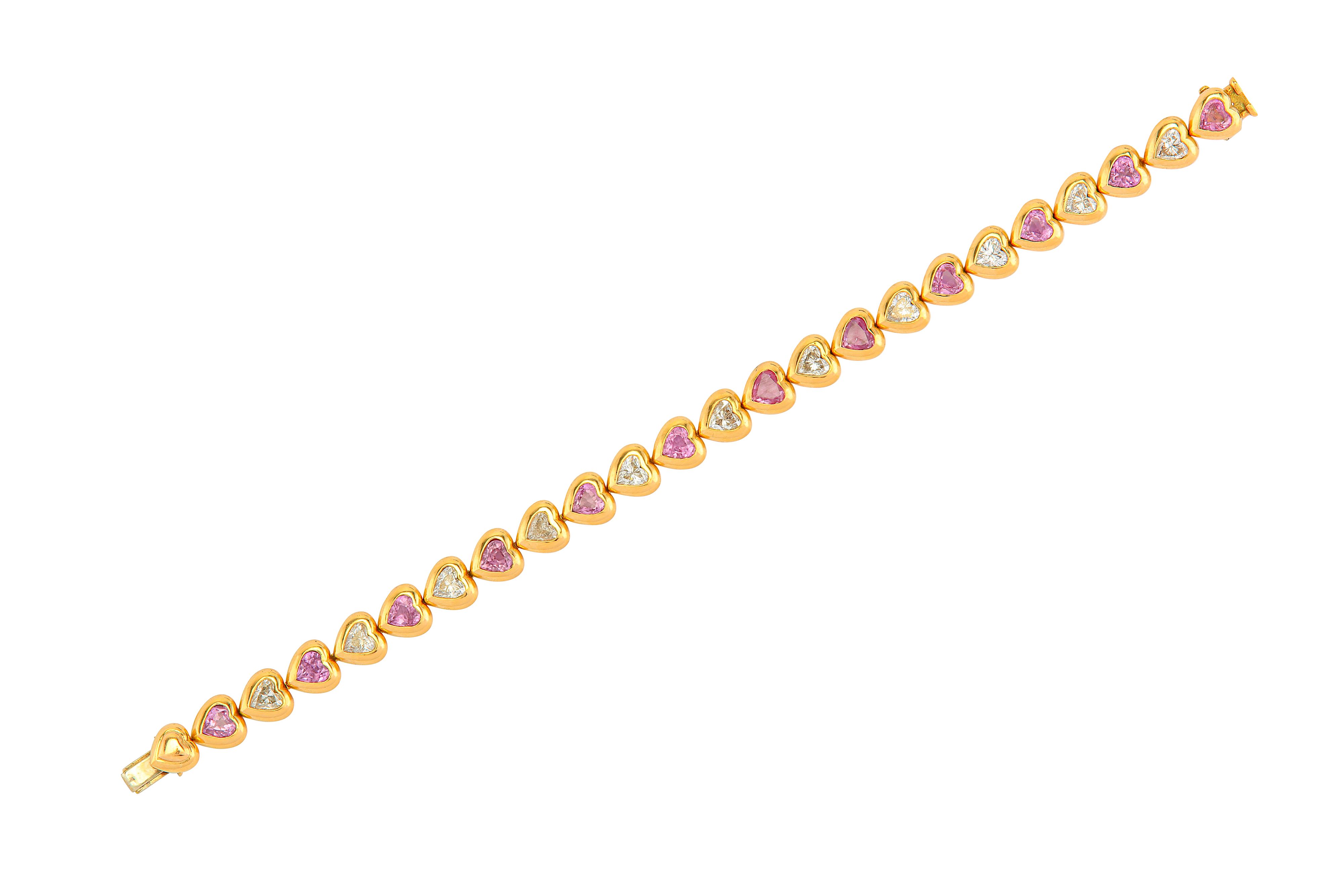 A diamond and pink sapphire line bracelet - Image 2 of 2