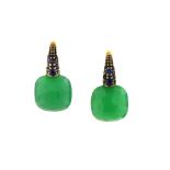 A pair of green chalcedony and sapphire 'Capri' earrings, by Pomellato