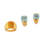 A citrine ring and blue topaz earrings, by Antonini