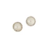 A pair of mabé pearl and diamond cluster earrings