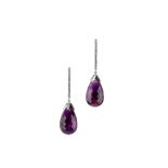 A pair of amethyst and diamond pendent earrings