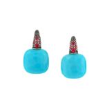 A pair of turquoise and ruby 'Capri' earrings, by Pomellato