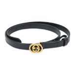 Gucci Navy Leather GG Belt