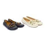 Two Pairs of Prada Loafers in Navy and Ivory - size 36.5 and 37