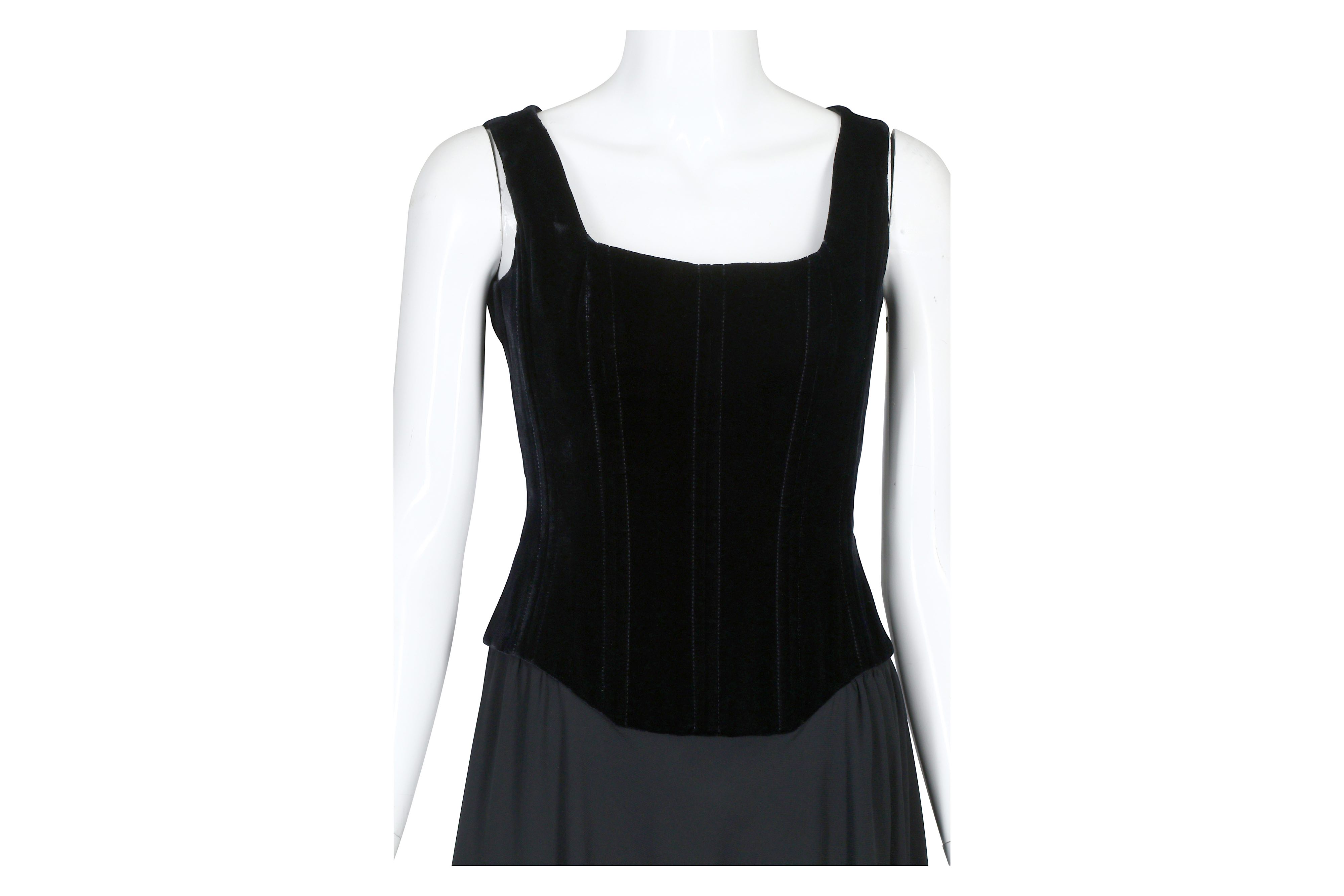 Chanel Black Velvet and Chiffon Fitted Dress - size 38 - Image 2 of 5
