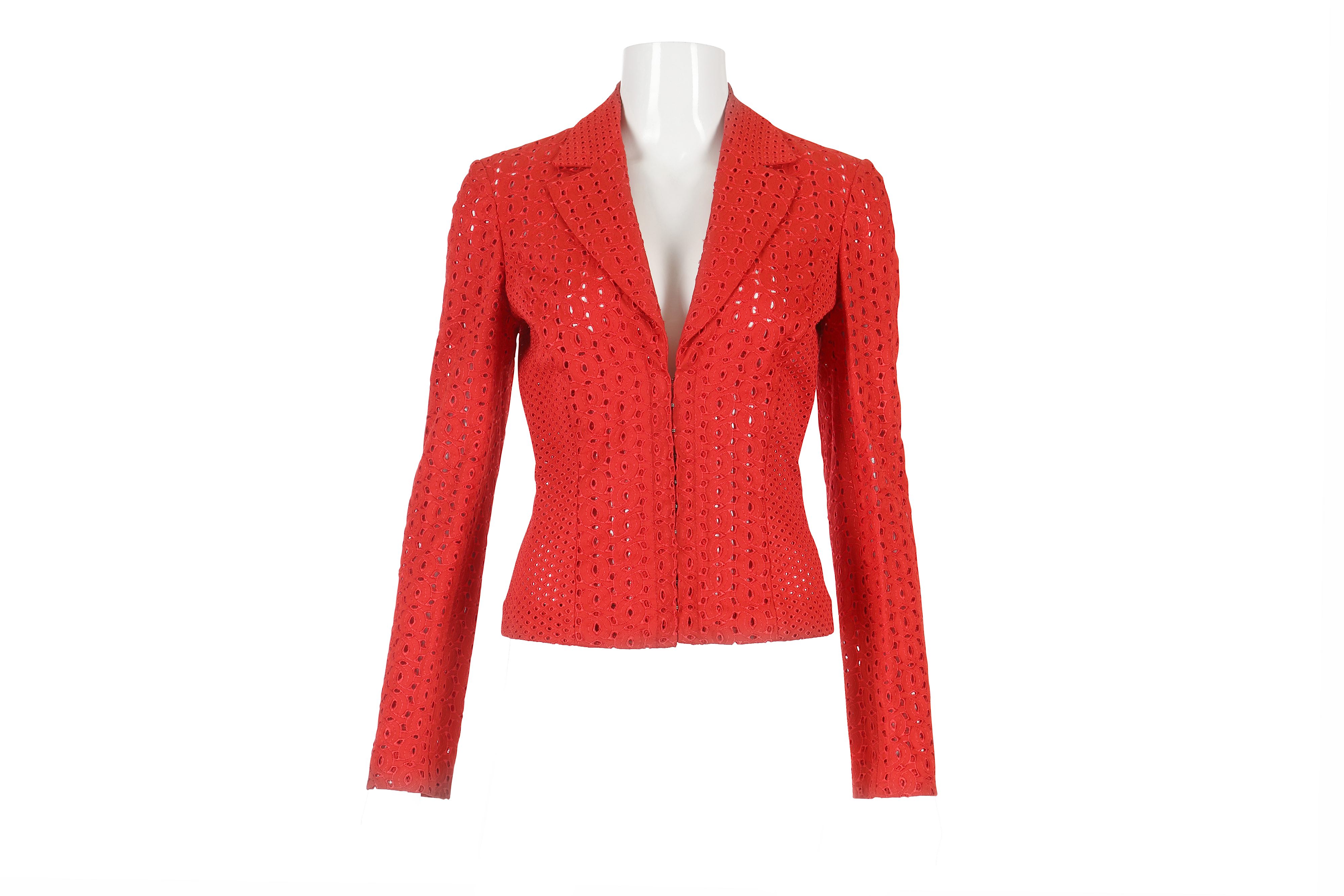 Gianni Versace Red Broderie Anglaise Jacket - size 38