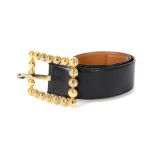 Celine Black Leather Large Buckle Belt Size 75