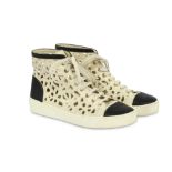 Chanel White Leather Laser Cut High Top Trainers - size 38