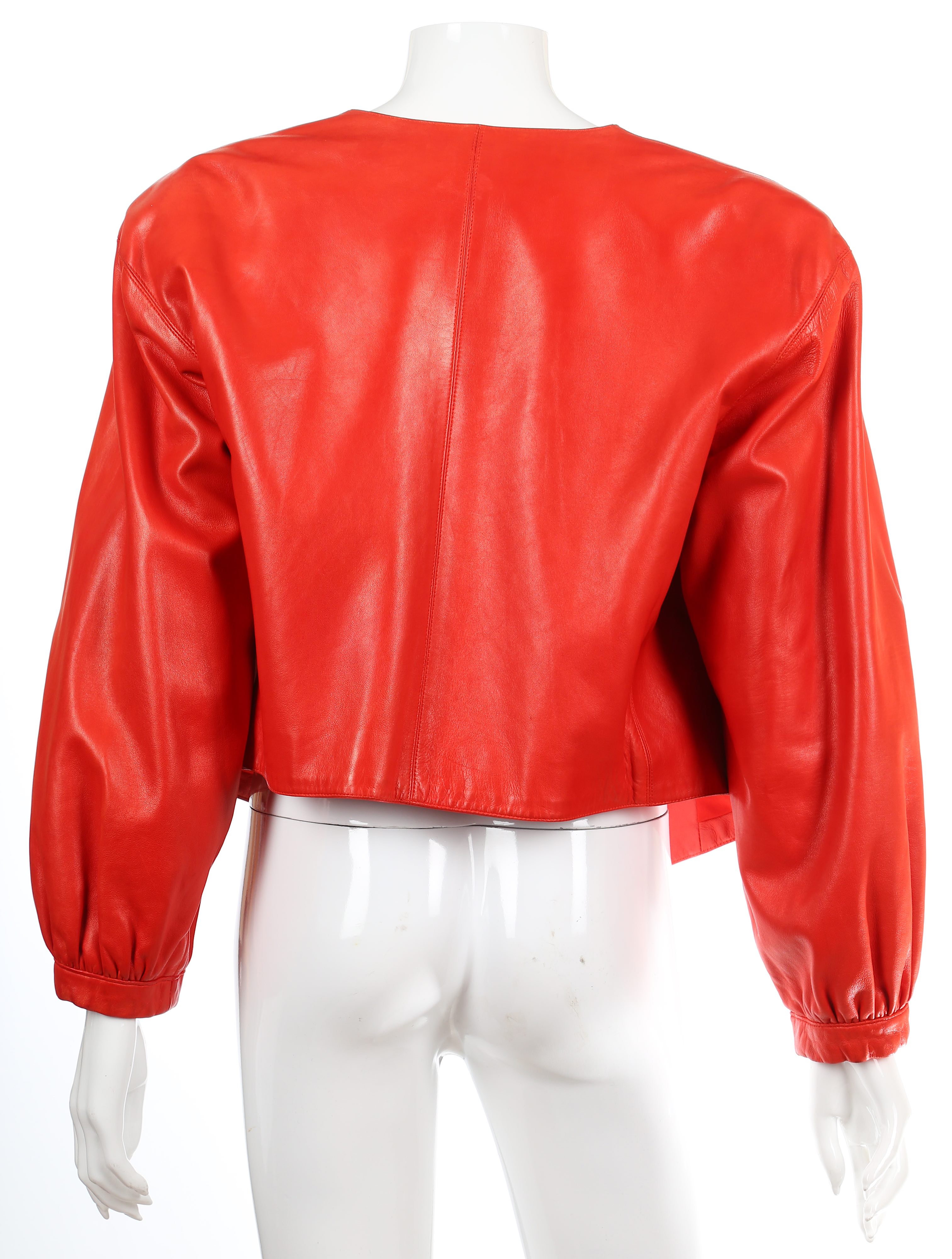 Yves Saint Laurent Red Leather Jacket - size 42 - Image 3 of 4