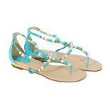 Rene Caovilla Turquoise Pearl Val Flat Sandal - size 38