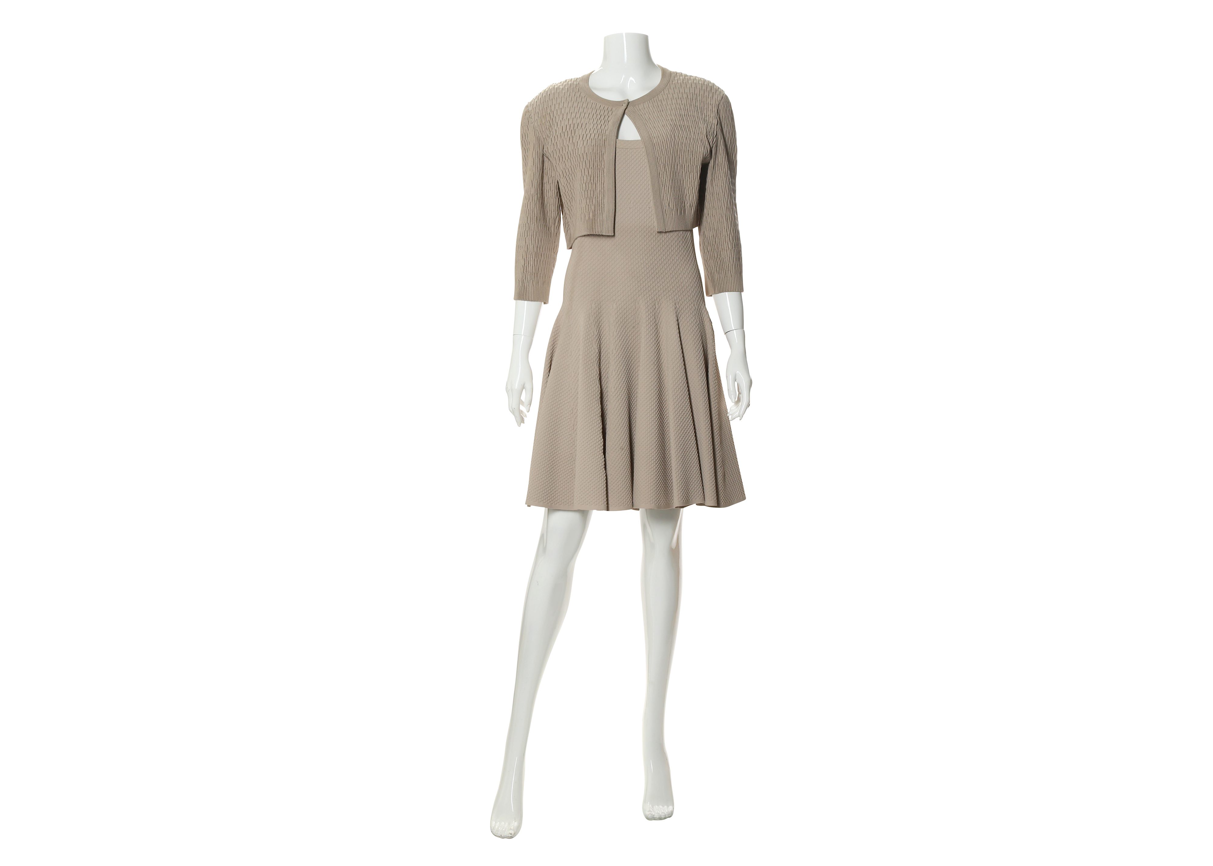 Alaia Taupe Stretch Dress and Jacket - sizes 42 and 44