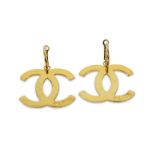 Chanel CC Paris Large Logo Hoop Earrings