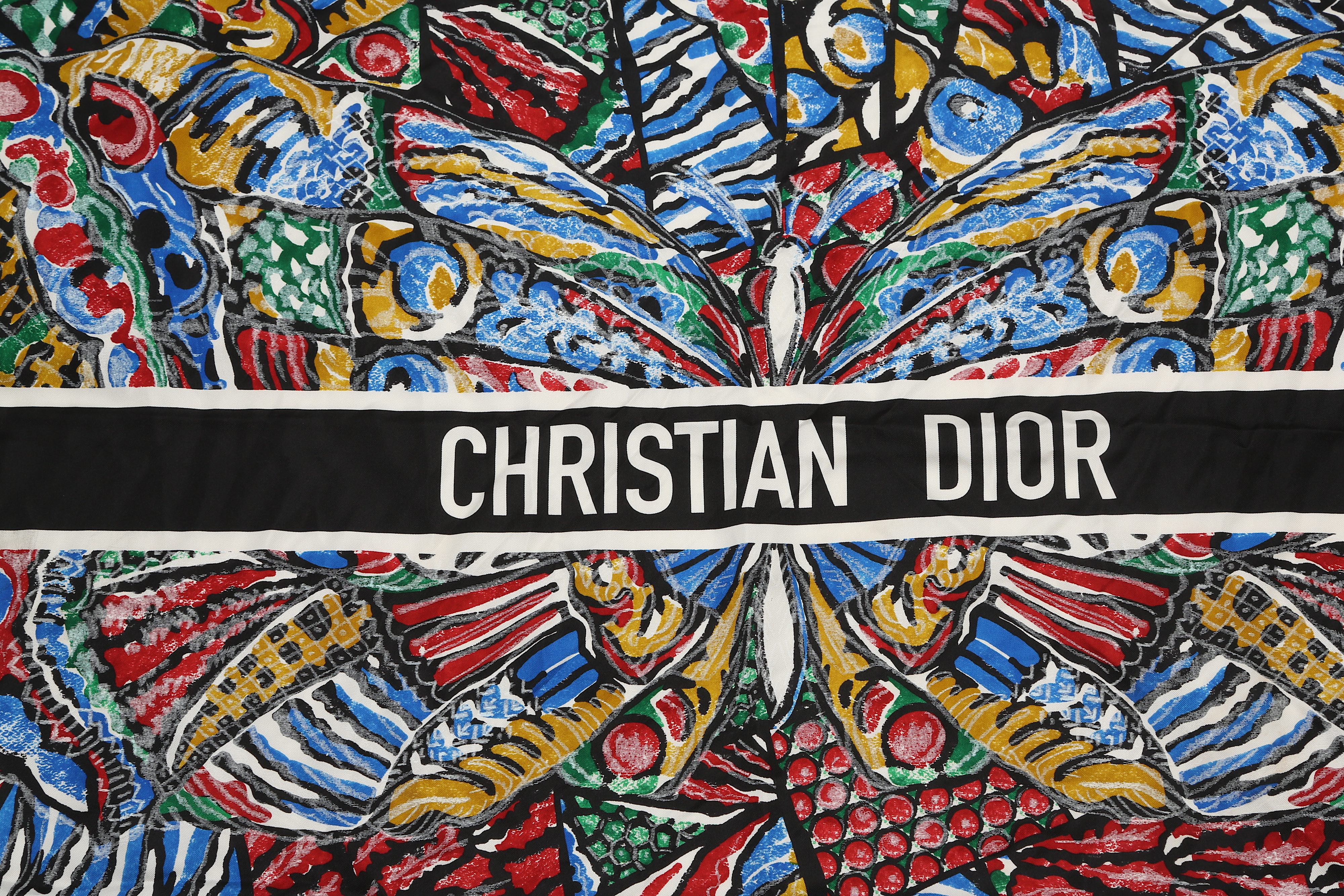 Christian Dior Silk Scarf, 2010s, abstract butterfly design in shades ...