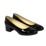 Chanel Black Patent Block Heel Pumps - size 37.5