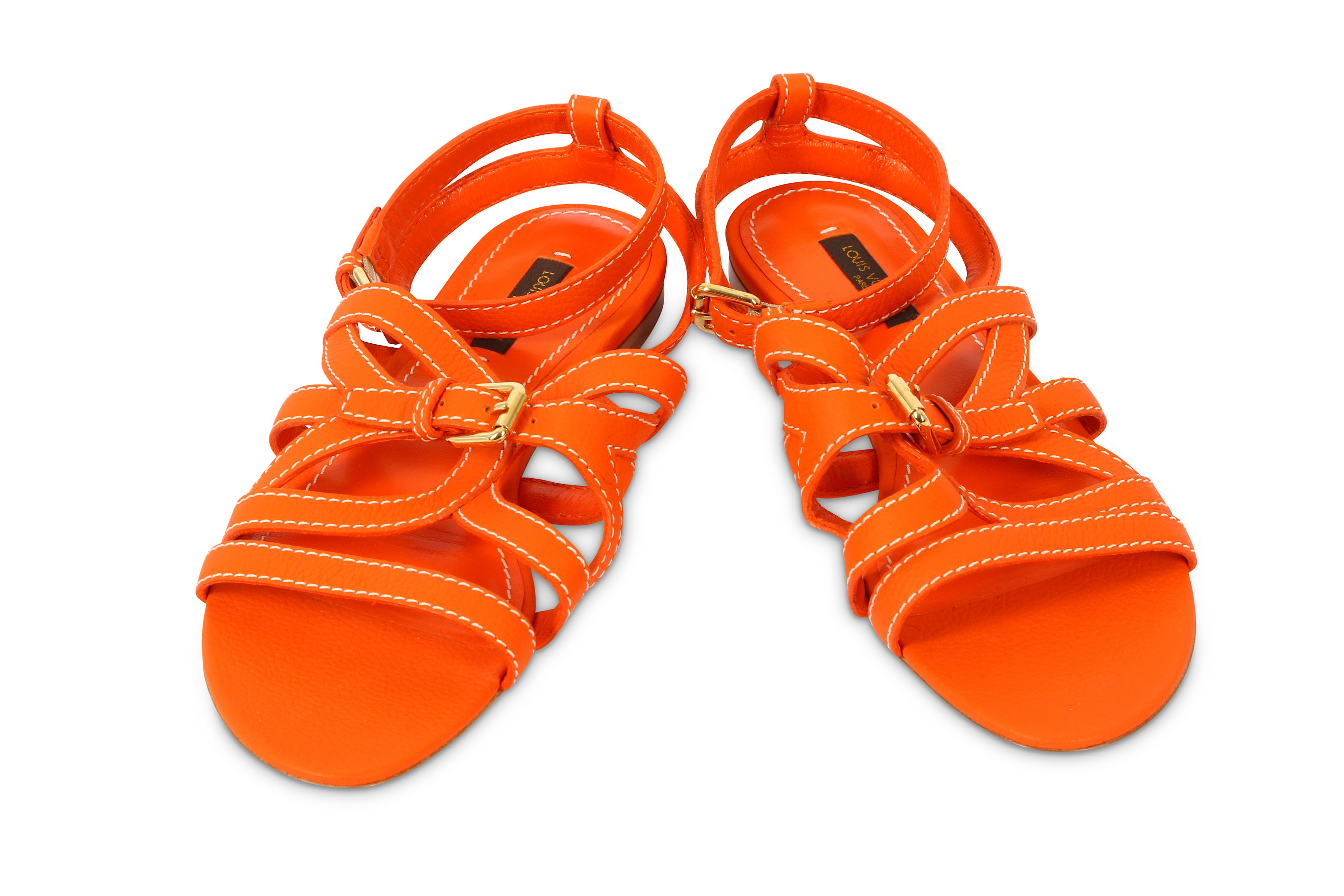 Louis Vuitton Orange Leather Sandals - size 37 - Image 3 of 4