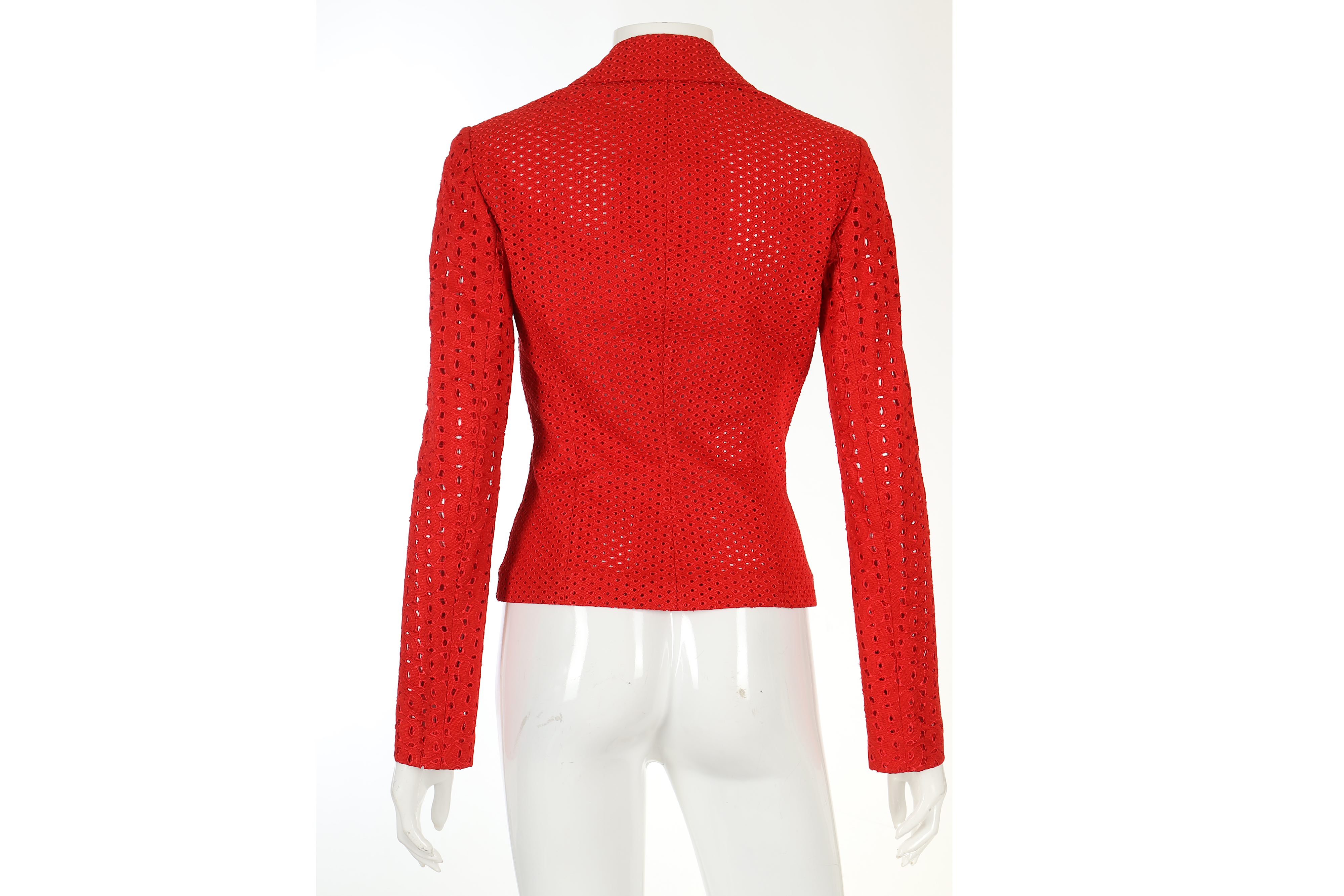 Gianni Versace Red Broderie Anglaise Jacket - size 38 - Image 2 of 5