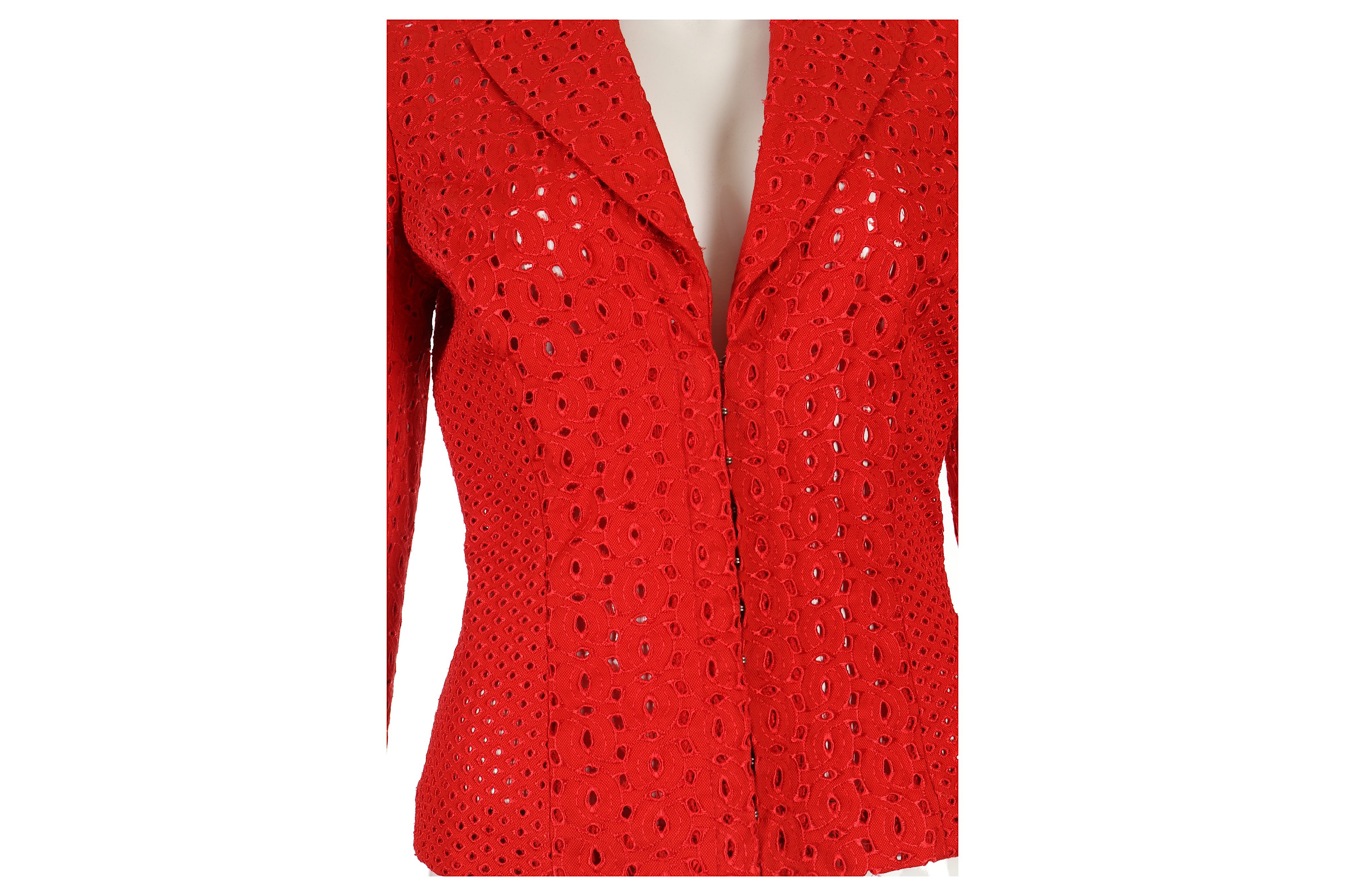 Gianni Versace Red Broderie Anglaise Jacket - size 38 - Image 5 of 5