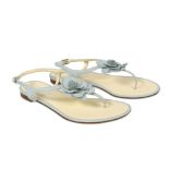 Chanel Pale Blue Leather Camellia Sandals - size 38