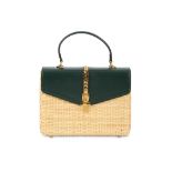 Gucci Sylvie Wicker and Leather Top Handle Bag