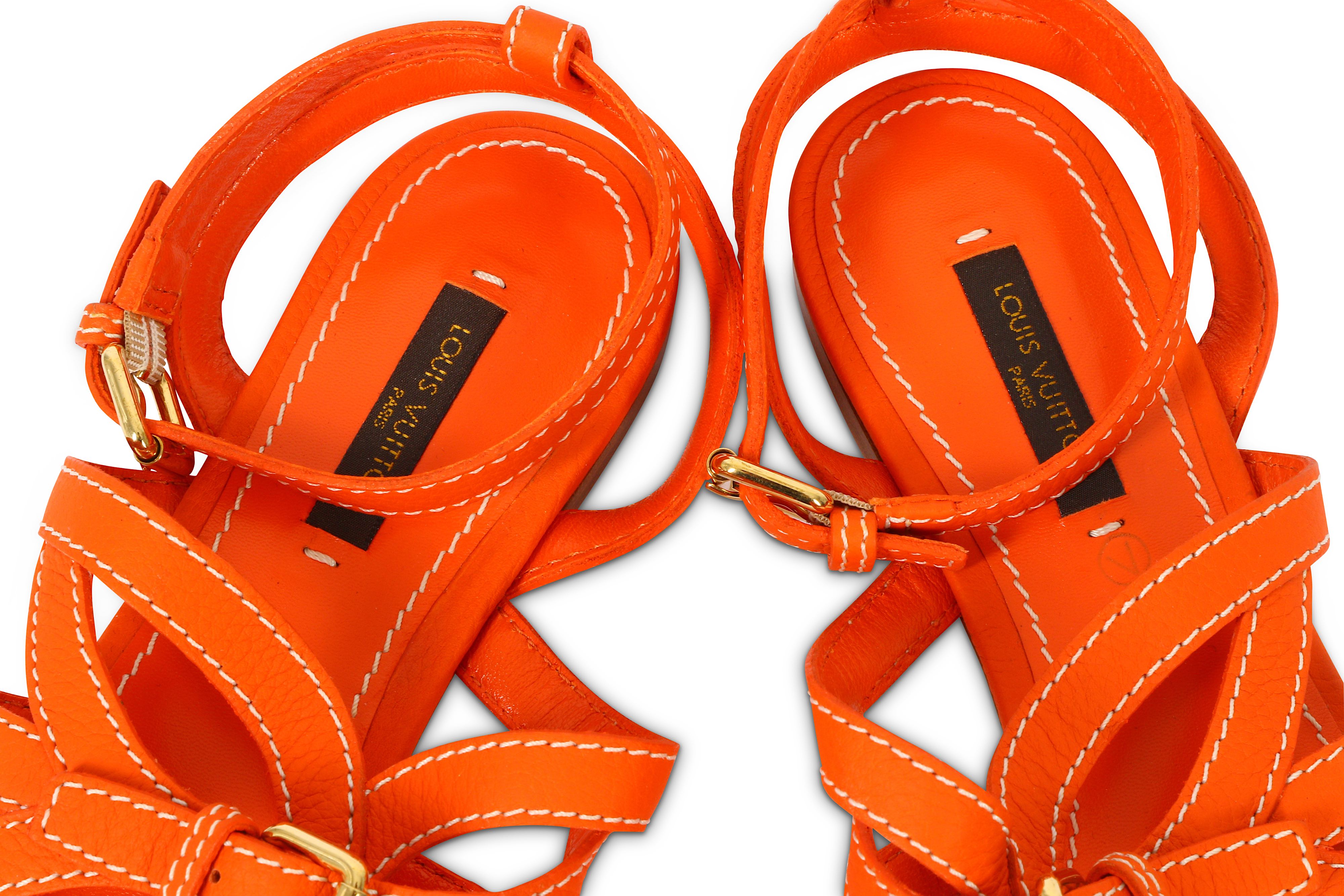 Louis Vuitton Orange Leather Sandals - size 37 - Image 2 of 4