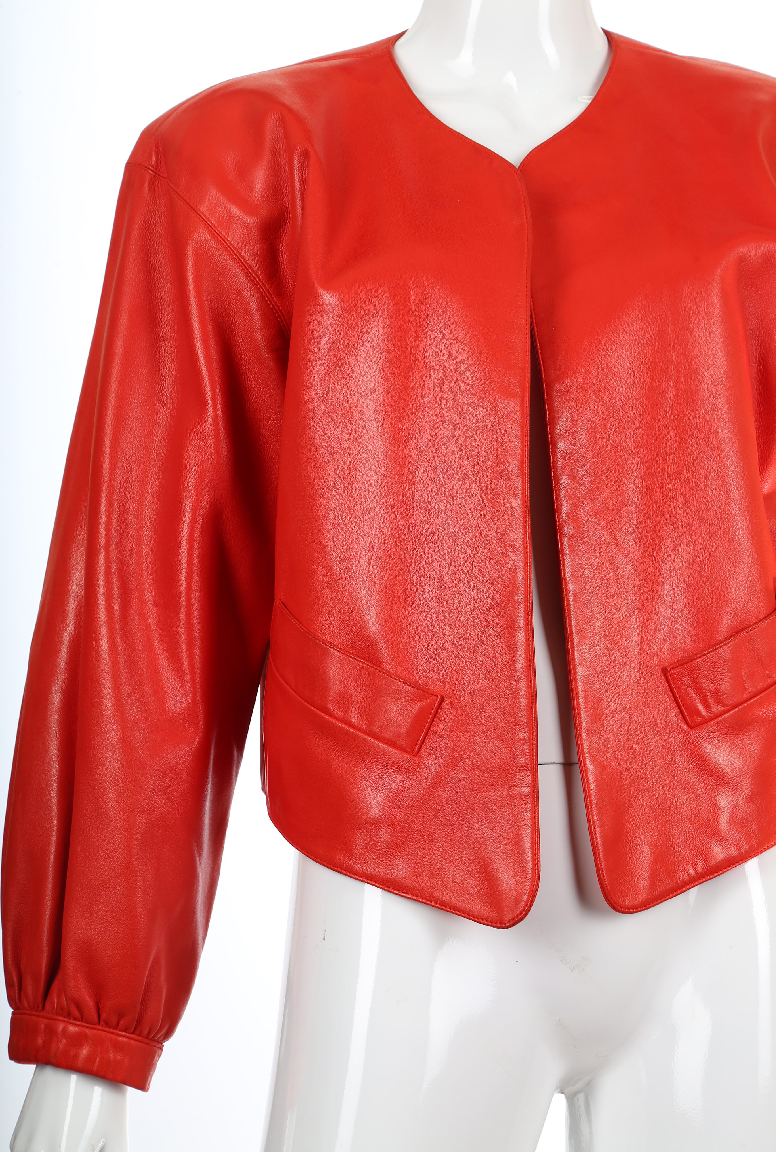 Yves Saint Laurent Red Leather Jacket - size 42 - Image 2 of 4