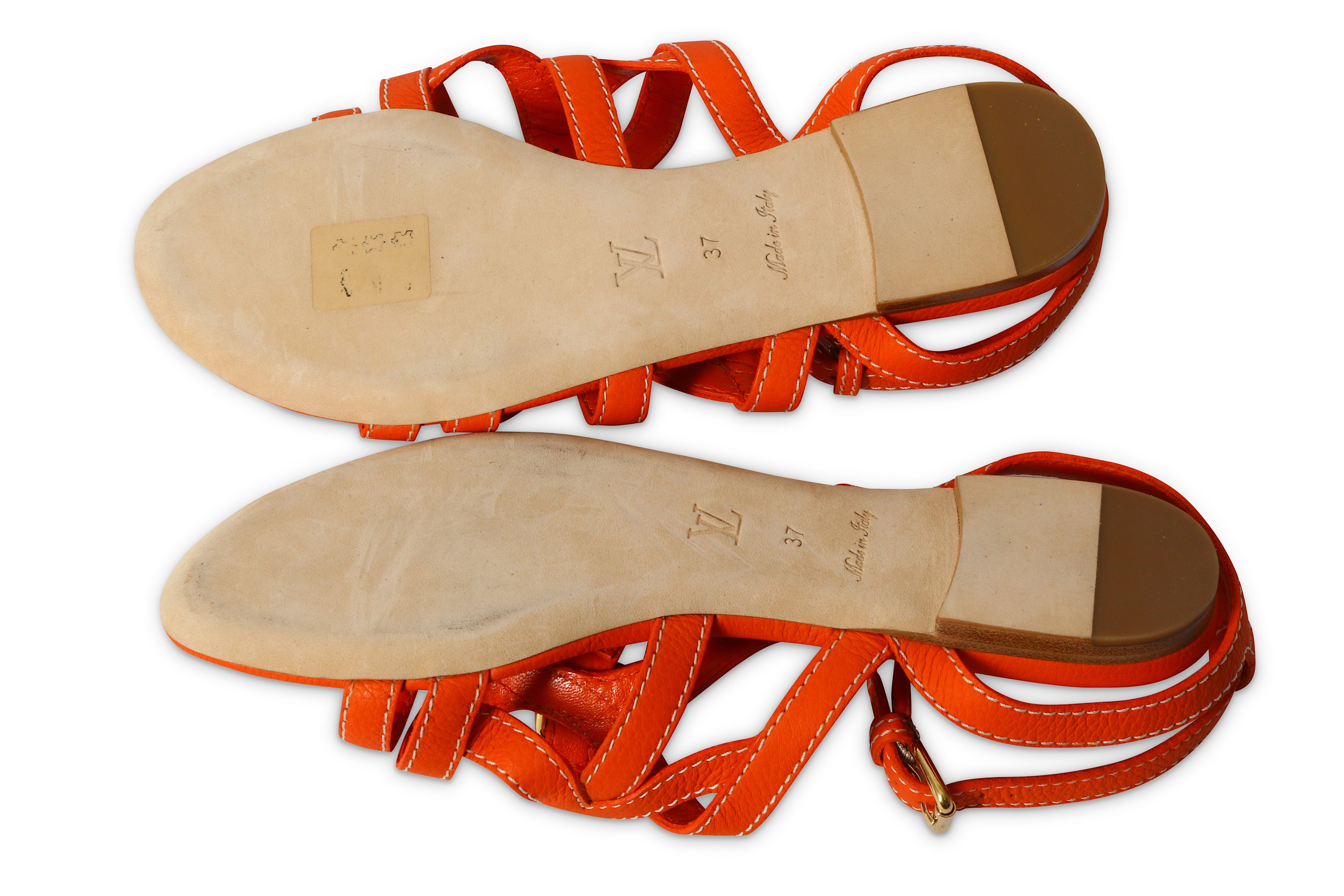 Louis Vuitton Orange Leather Sandals - size 37 - Image 4 of 4