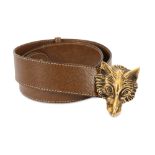 Gucci Tan Leather Wolf Head Buckle Belt - size 80