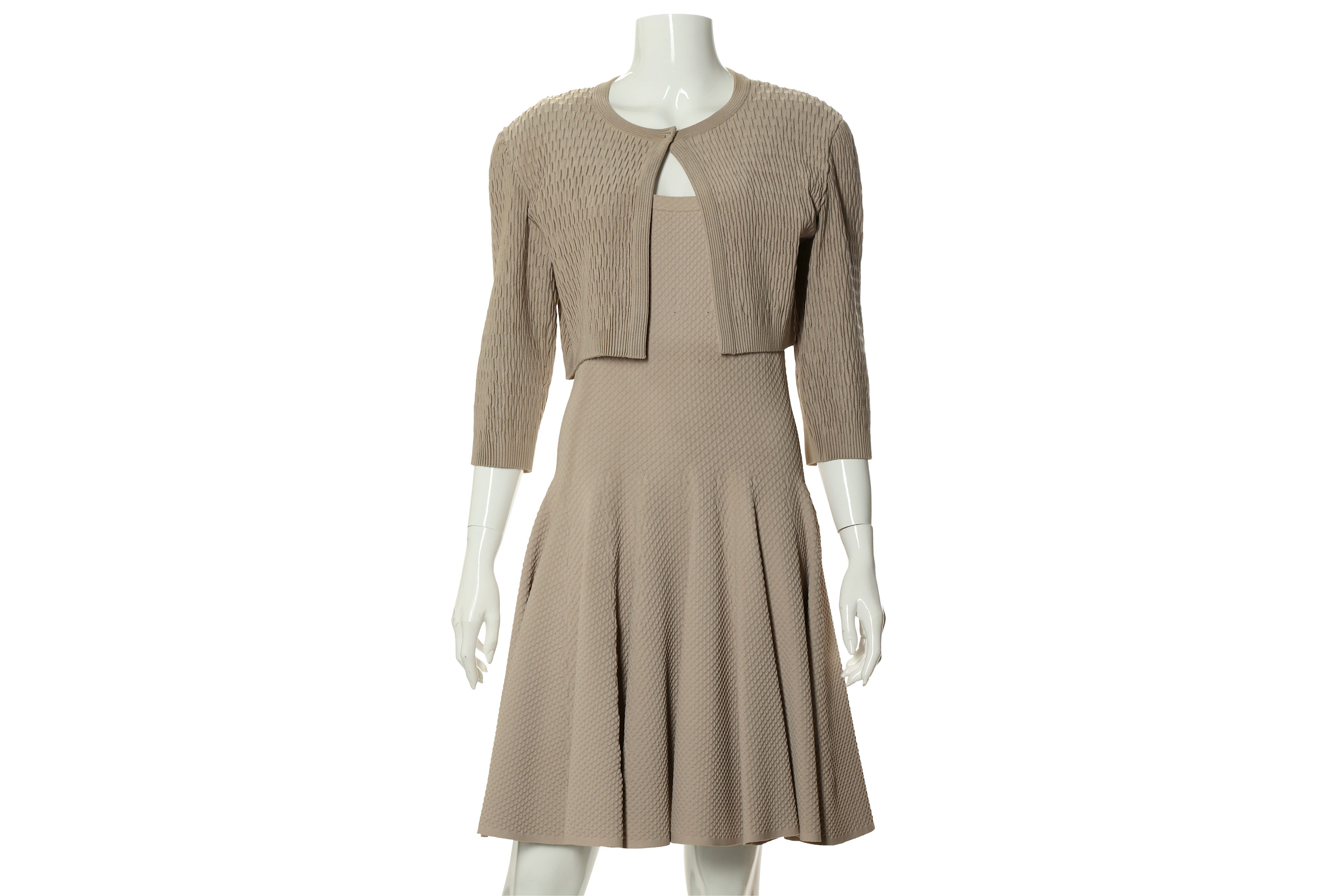 Alaia Taupe Stretch Dress and Jacket - sizes 42 and 44 - Image 2 of 7