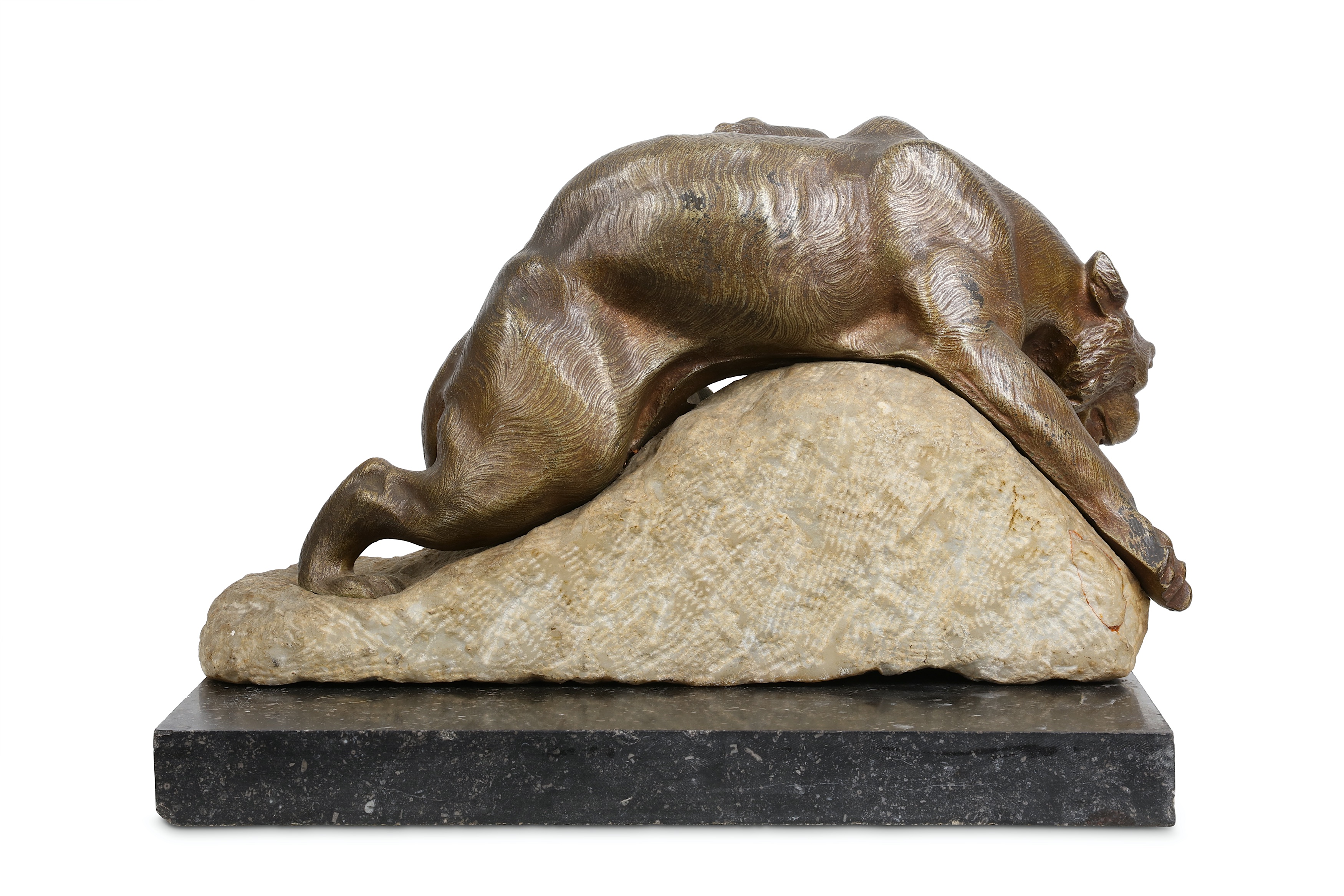 THEODORE COINCHON (FRENCH, 1814-1881): A BRONZE MODEL OF A PANTHER with silvered decoration to the - Image 3 of 6