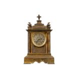 A LATE 19TH CENTURY FRENCH GILT AND SILVERED BRONZE MANTEL CLOCK SIGNED 'MAPLE PARIS' the case of