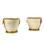 A PAIR OF 19TH CENTURY FRENCH REGENCE STYLE MARBLE AND GILT BRONZE MOUNTED JARDINIERES the white and