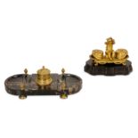 AN EARLY 19TH CENTURY FRENCH EMPIRE STYLE GILT BRONZE ENCRIER TOGETHER WITH ANOTHER the inkstand