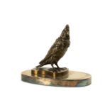 A LATE 19TH / EARLY 20TH CENTURY BRONZE MODEL OF A COCKATOO the bird raised on a shaped base and a