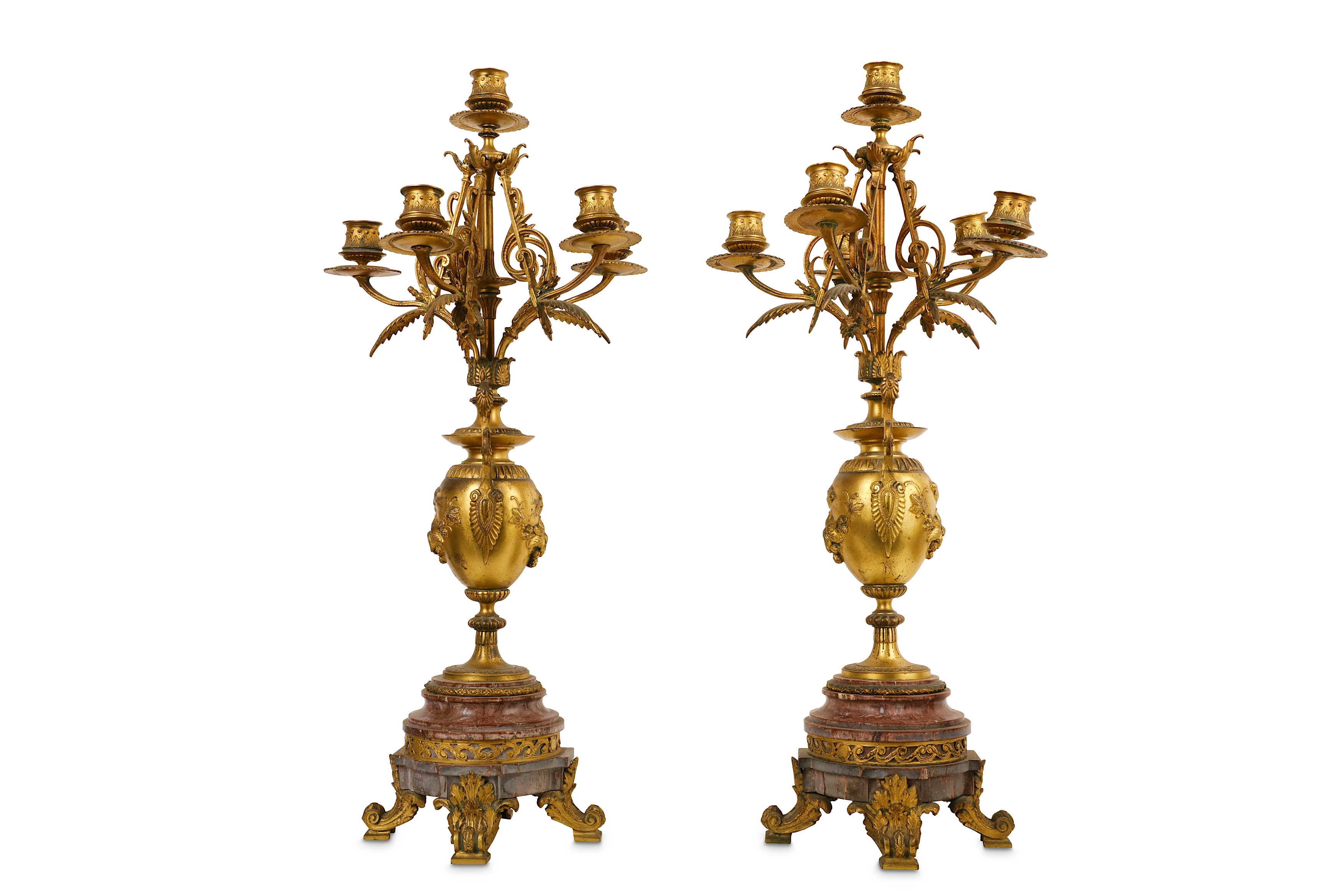 A PAIR OF LATE 19TH CENTURY FRENCH GILT METAL AND BRECCIA MARBLE CANDELABRA in the Neo-Grec style, - Image 3 of 7