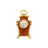 A LATE 19TH / EARLY 20TH CENTURY FRENCH BURR WALNUT, GILT BRONZE MOUNTED AND PASTE SET BOUDOIR CLOCK
