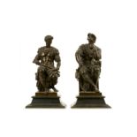 AFTER MICHELANGELO (ITALIAN, 1475-1564): A PAIR OF LATE 19TH CENTURY FRENCH BRONZE FIGURES OF