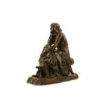 SCHAENEWERK (GERMAN, FL. LATE 19TH CENTURY): A BRONZE FIGURE OF A SEATED MUSE wearing classical