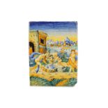 A 16TH CENTURY ITALIAN MAIOLICA ISTORIATA PLAQUE DEPICTING VULCAN'S FORGE, PROBABLY URBINO 1580