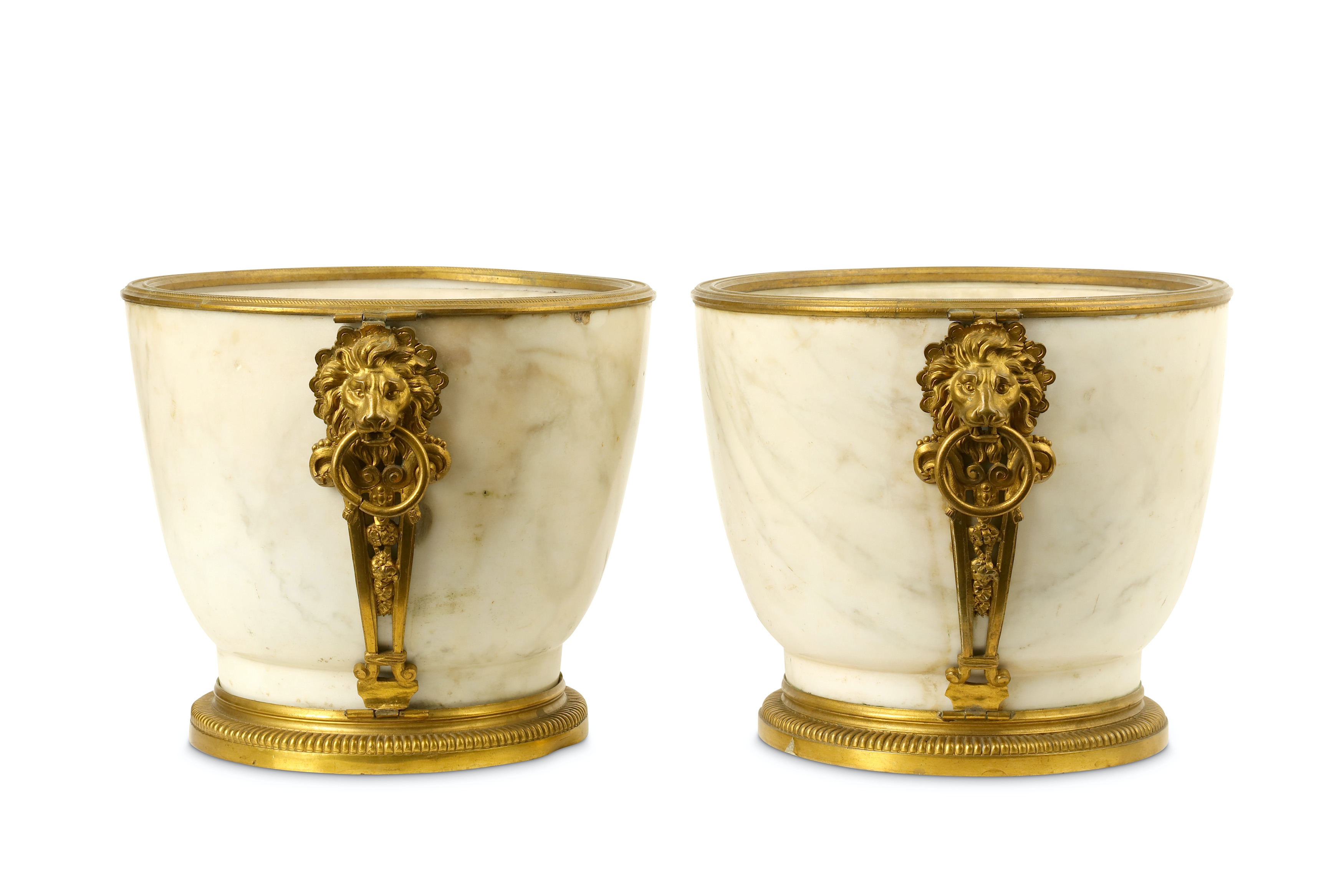 A PAIR OF 19TH CENTURY FRENCH REGENCE STYLE MARBLE AND GILT BRONZE MOUNTED JARDINIERES the white and - Image 3 of 3