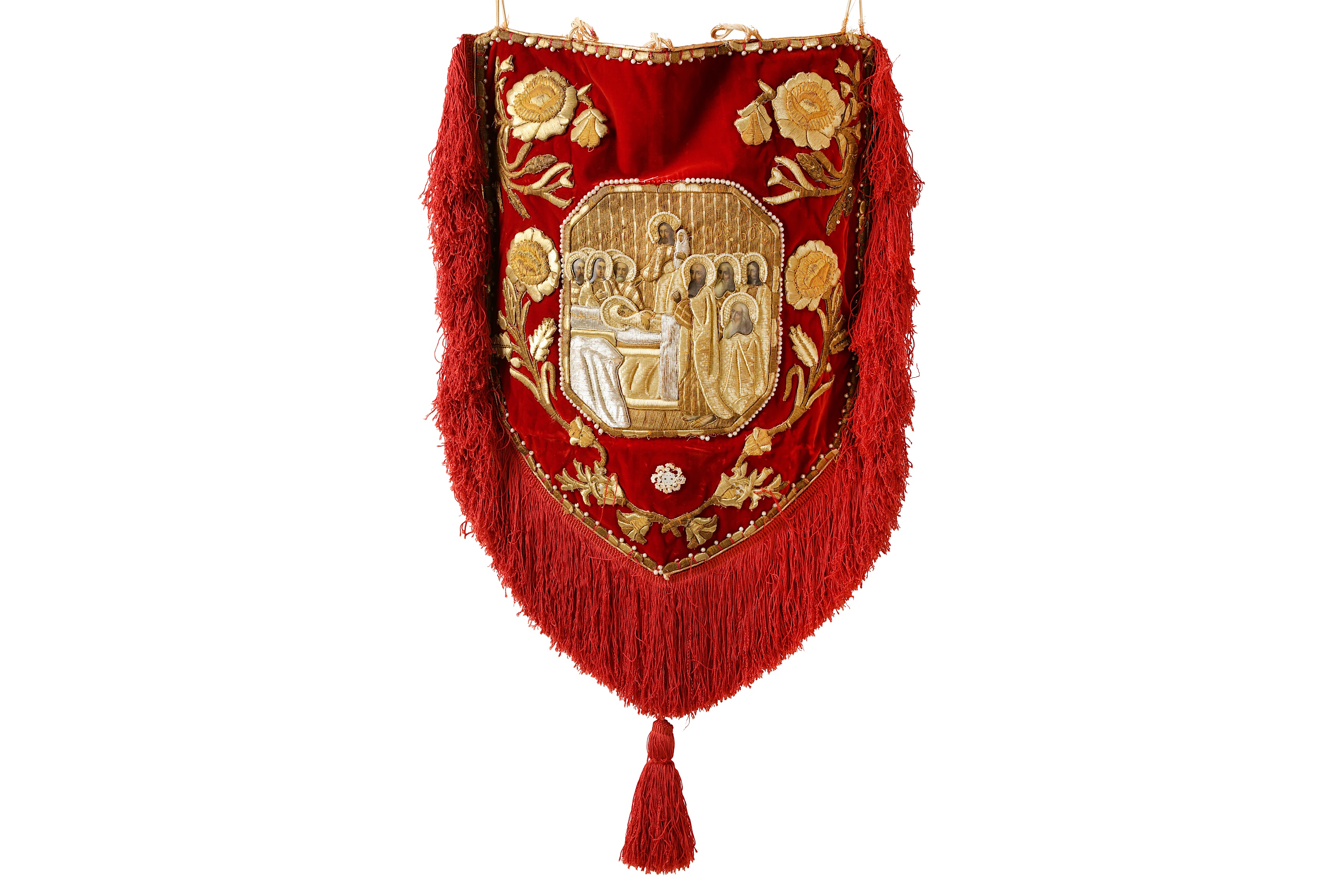 A 19TH CENTURY GREEK ORTHODOX BISHOP'S PHELONION OR COPE TOGETHER WITH A COPE HOOD φαιλόνιον ( - Image 2 of 3