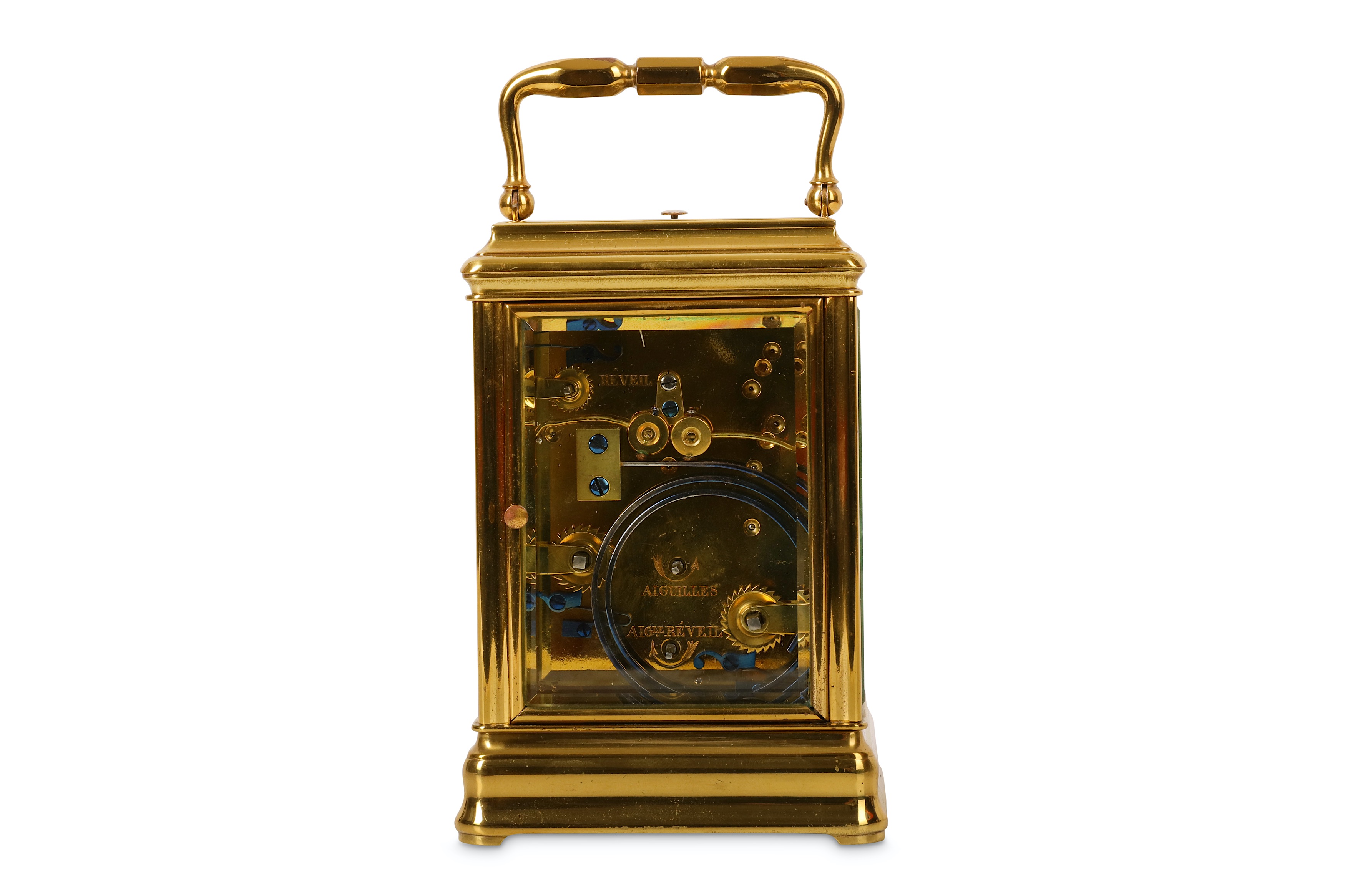 A LATE 19TH CENTURY FRENCH LACQUERED BRASS CARRIAGE CLOCK WITH ALARM AND REPEAT  the gorge case with - Image 3 of 5