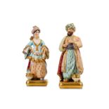 A PAIR OF 19TH CENTURY FRENCH 'PORCELAIN DE PARIS' FIGURAL PERFUME BOTTLES OF A SULTAN AND