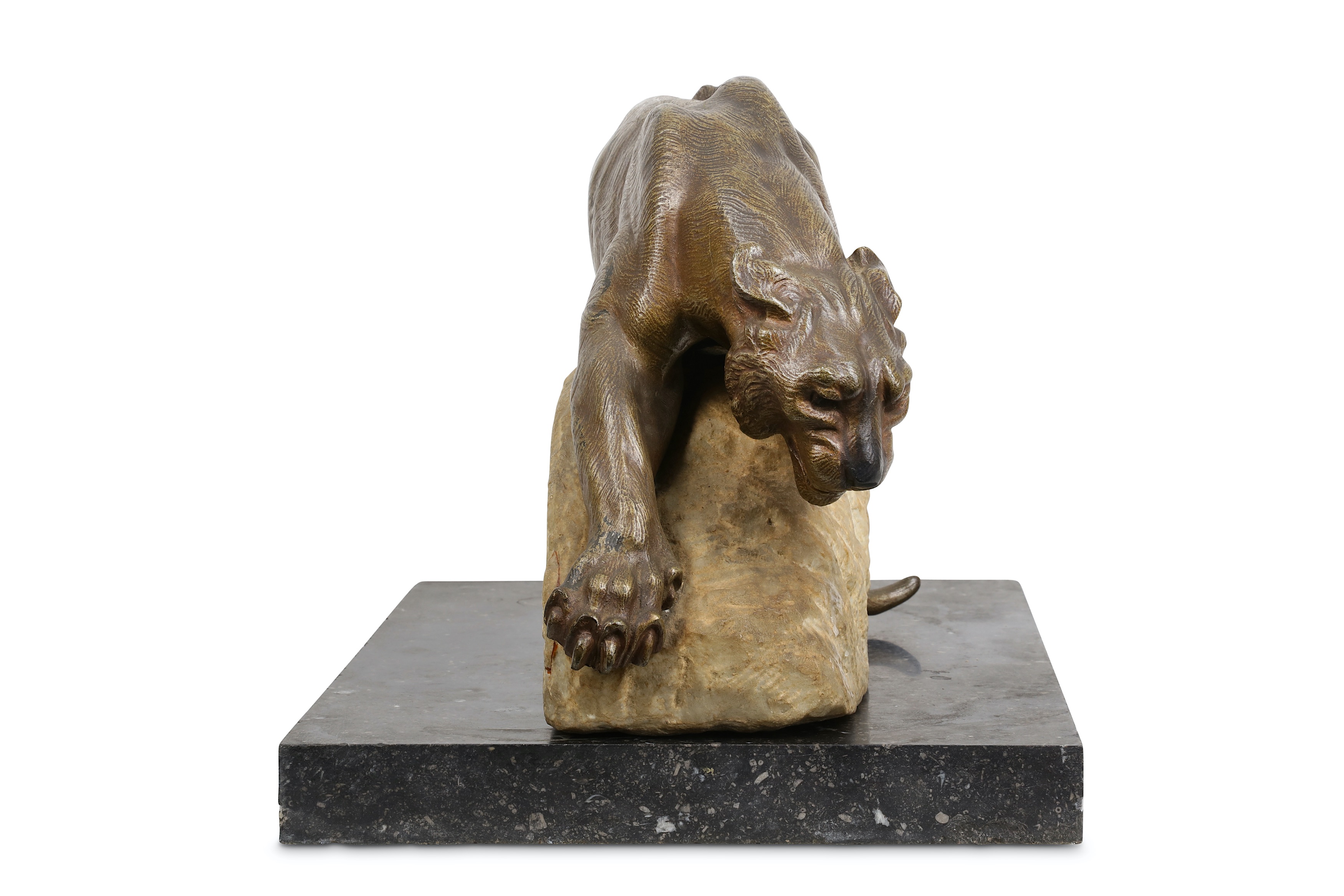 THEODORE COINCHON (FRENCH, 1814-1881): A BRONZE MODEL OF A PANTHER with silvered decoration to the - Image 2 of 6